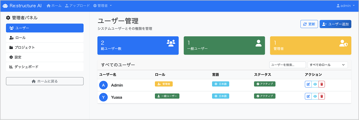 ユーザー管理機能